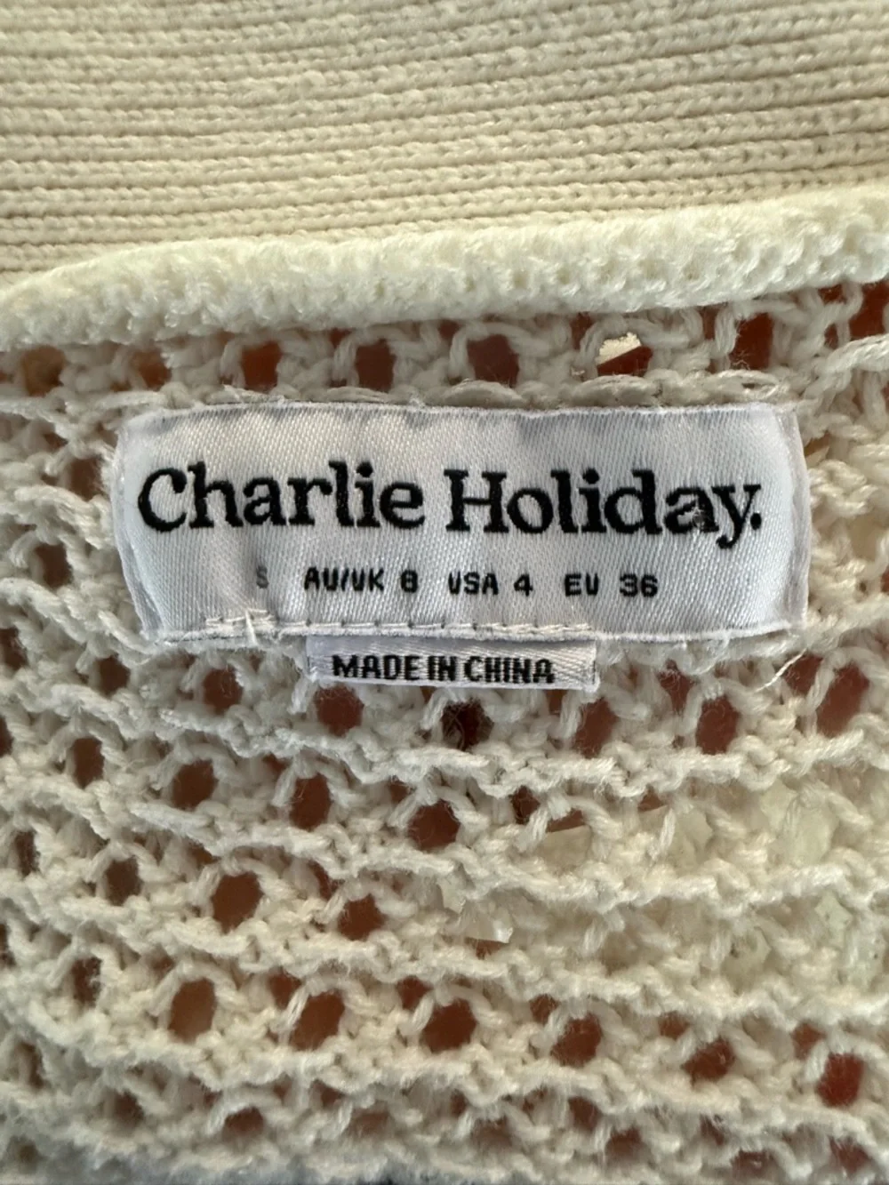 Anthropologie Charlie Holiday Cream Open Knit Cardigan with Bright Pink Stripes - Picture 3 of 6